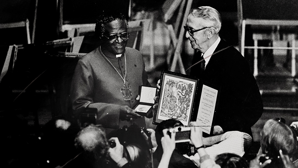 Desmond Tutu receives the Nobel Peace Prize in Oslo, Norway